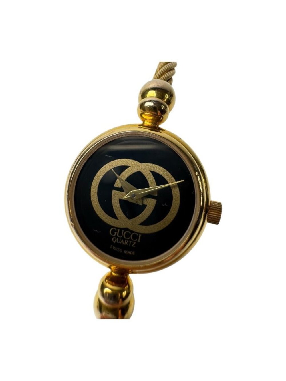 Gucci Bangle Watch Quartz Gold Black Dial